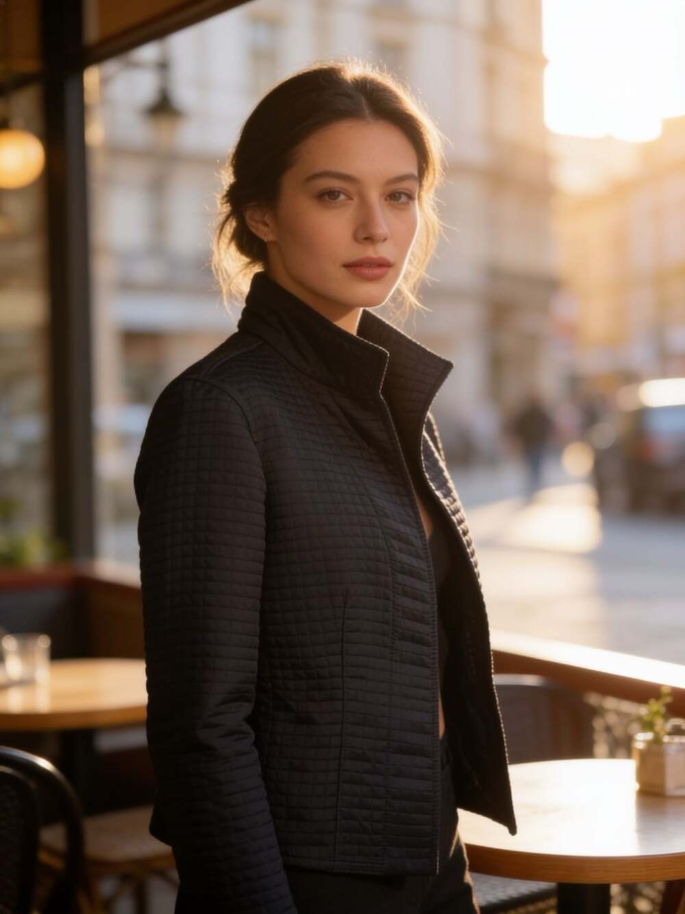 Harvé Benard Quilted Jacket Size 4 Black Polyester